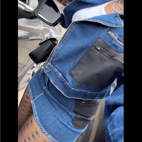 Colorblock Denim Moto skirt set - Picture 2 of 6